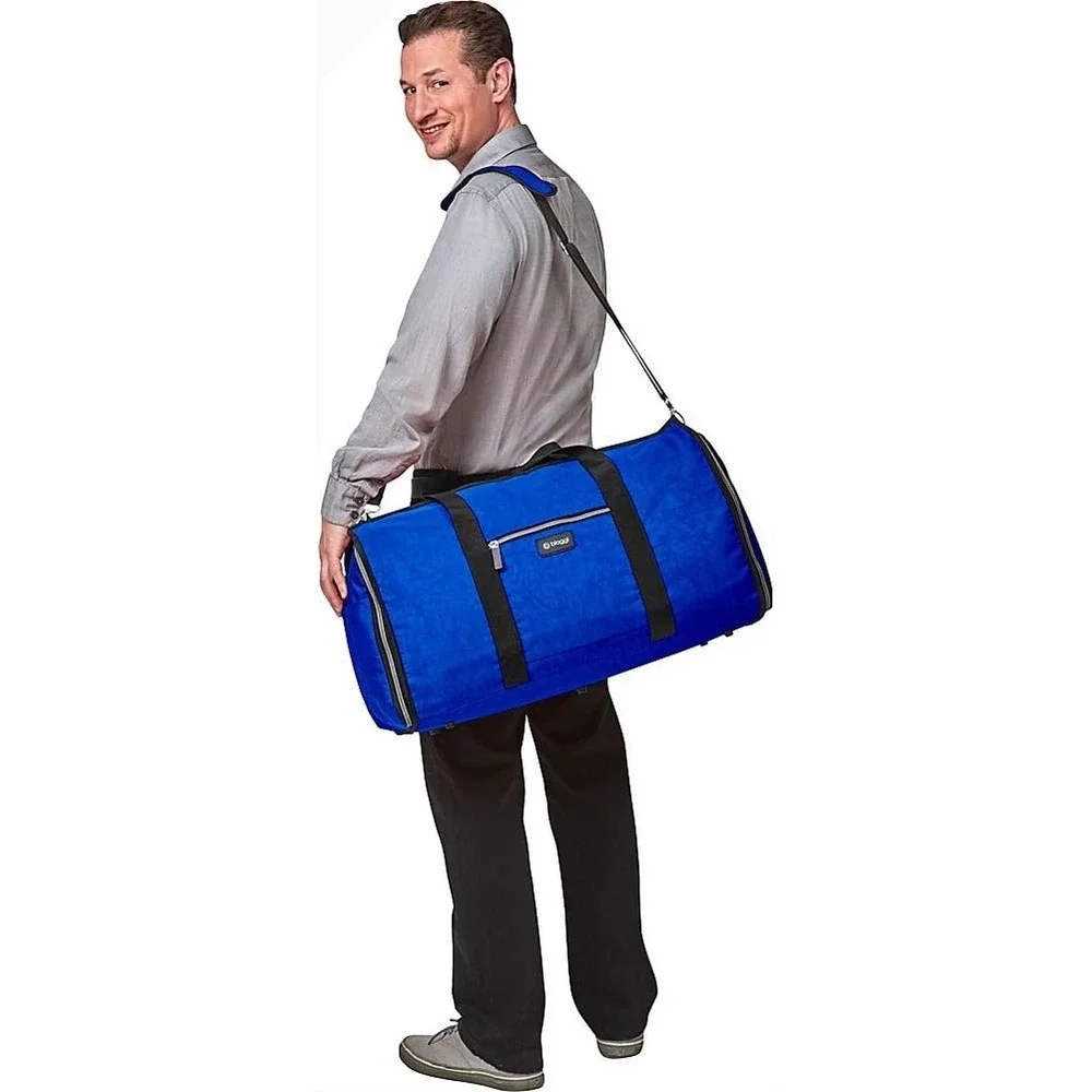 Biaggi Hang-2-Duffle Garment Bag Blue Crinkle Nylon Convertible Travel Suit